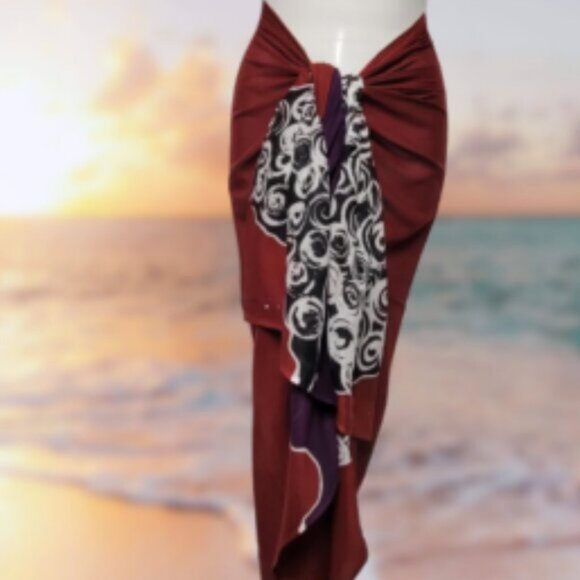 Womens Sarong Pareo Cotton Wrap HandPainted Batik Wrapskirt Beachwear -NEW - Picture 2 of 5